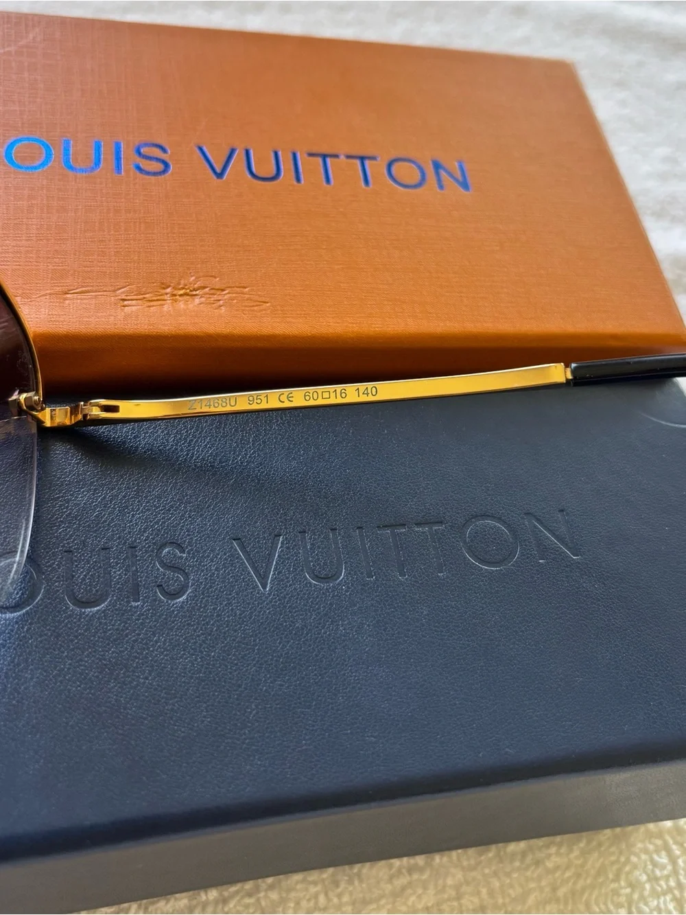 Louis Vuitton Gold-Tone Aviator Sunglasses with Blue Monogram Lenses
